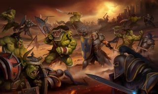 Key art for Warcraft: Orcs and Humans Remastered depicting Orcs fighting Humans.