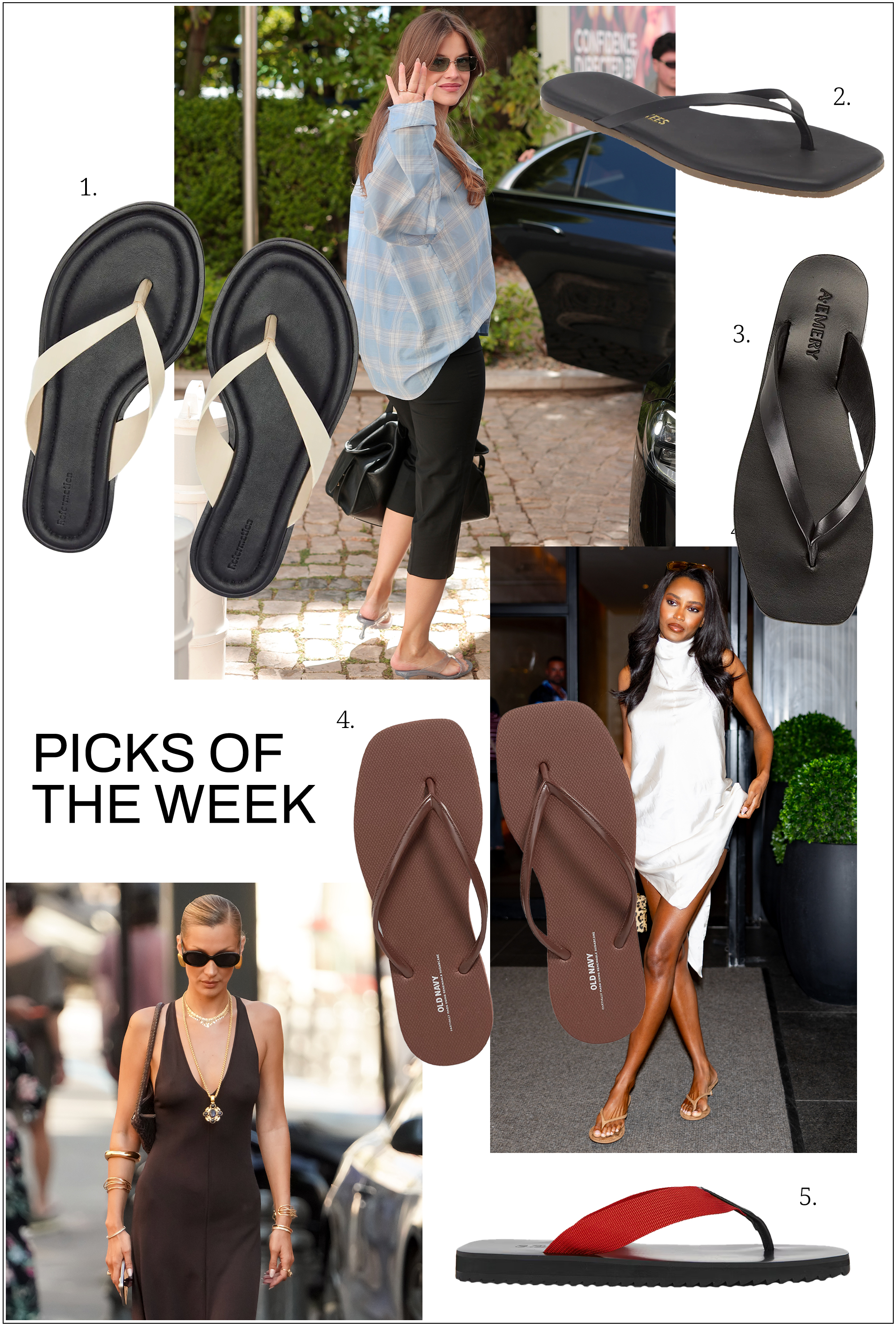 collage of celebrities wearing flip-flops for The A-List Edit