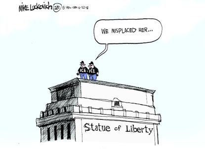 Political cartoon U.S. Statue of Liberty immigration family separation ICE