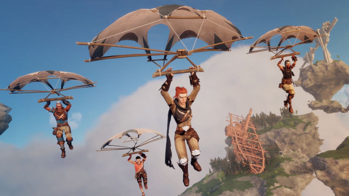 Lost Skies - in-game characters gliding on primitive parachutes