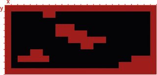 The 2D array shows red squares are 1s and blank squares are 0s