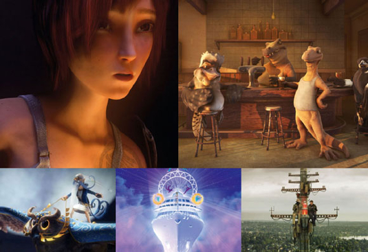 Made in Blender (clockwise from top left) The Blender Foundation's 'open movie' Sintel; Red Cartel's animated TV series Kajimba; indie VFX movie Project London; Red Cartel's print illustration work for P&O; and animation for Dutch TV show Klaas Vaak