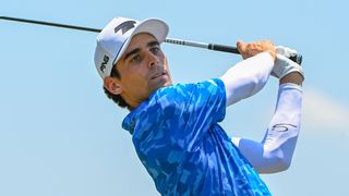 Joaquin Niemann takes a tee shot at LIV Golf Houston