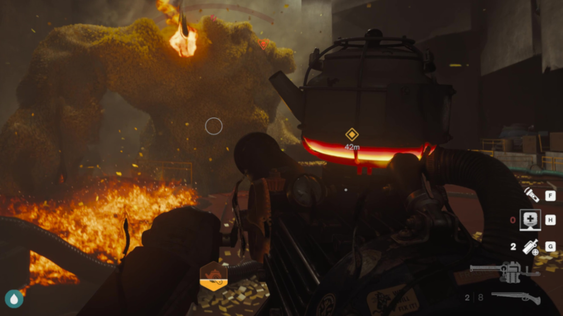 Firing a fireball to Sticky Ricky in FBC: Firebreak
