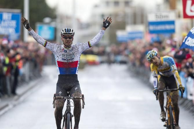 Czech champion Zdenek Stybar (Omega Pharma-QuickStep) wins Versluys Cyclocross Bredene ahead of Rob Peeters (Telenet-Fidea)