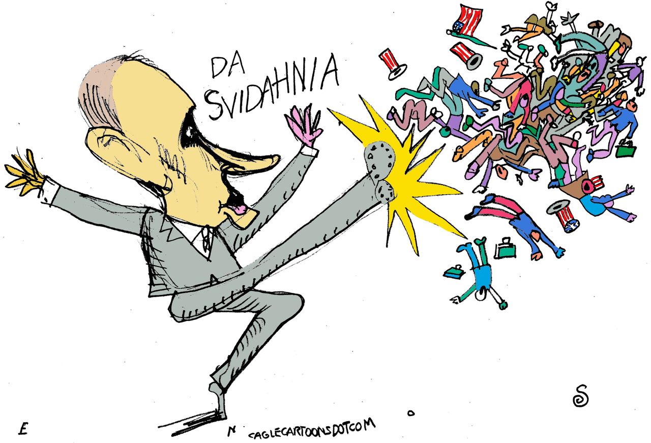 Political cartoon U.S. Russia sanctions Putin expels diplomats