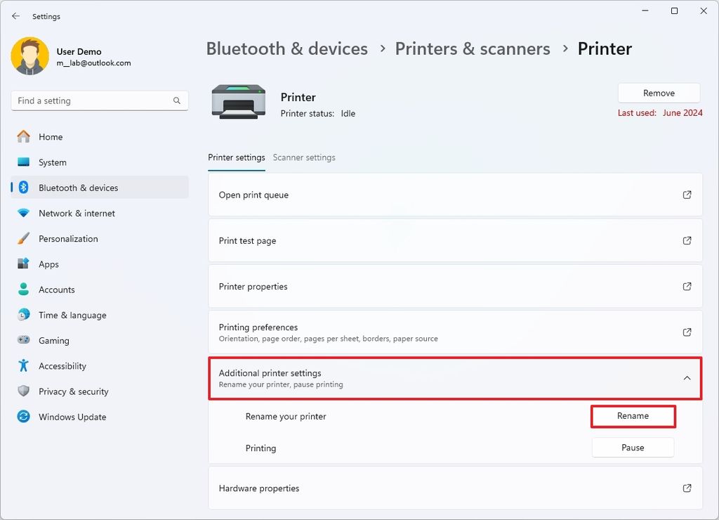 Additional printer settings