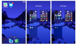 How to hide Pages from Home Screen: Go into Edit mode, tap on the Page indicator at the bottom of your screen and above the dock. Tap on the checkmark to hide any Page from the Home screen, tap on any