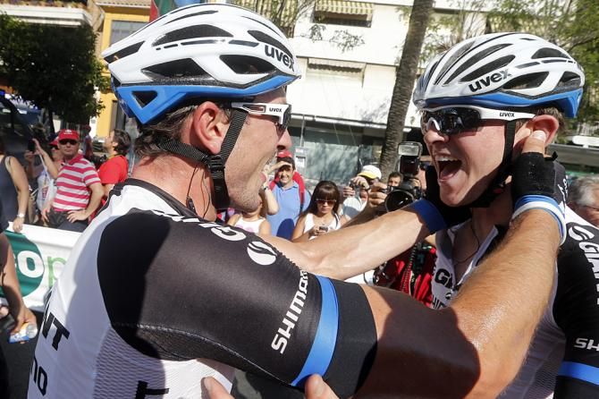 John Degenkolb (Giant - Shimano) celebrates the win with his teammate