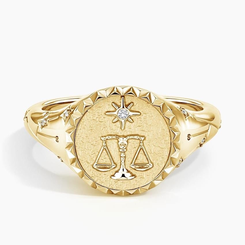 Brilliant Earth Libra Zodiac Diamond Signet Ring in 14K Yellow Gold