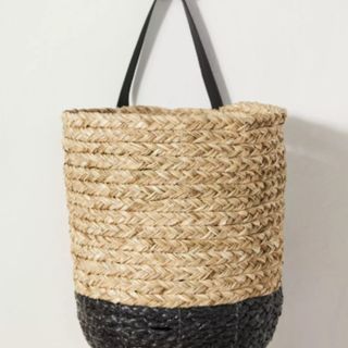 Hanging basket with two tone design, long hanging strap