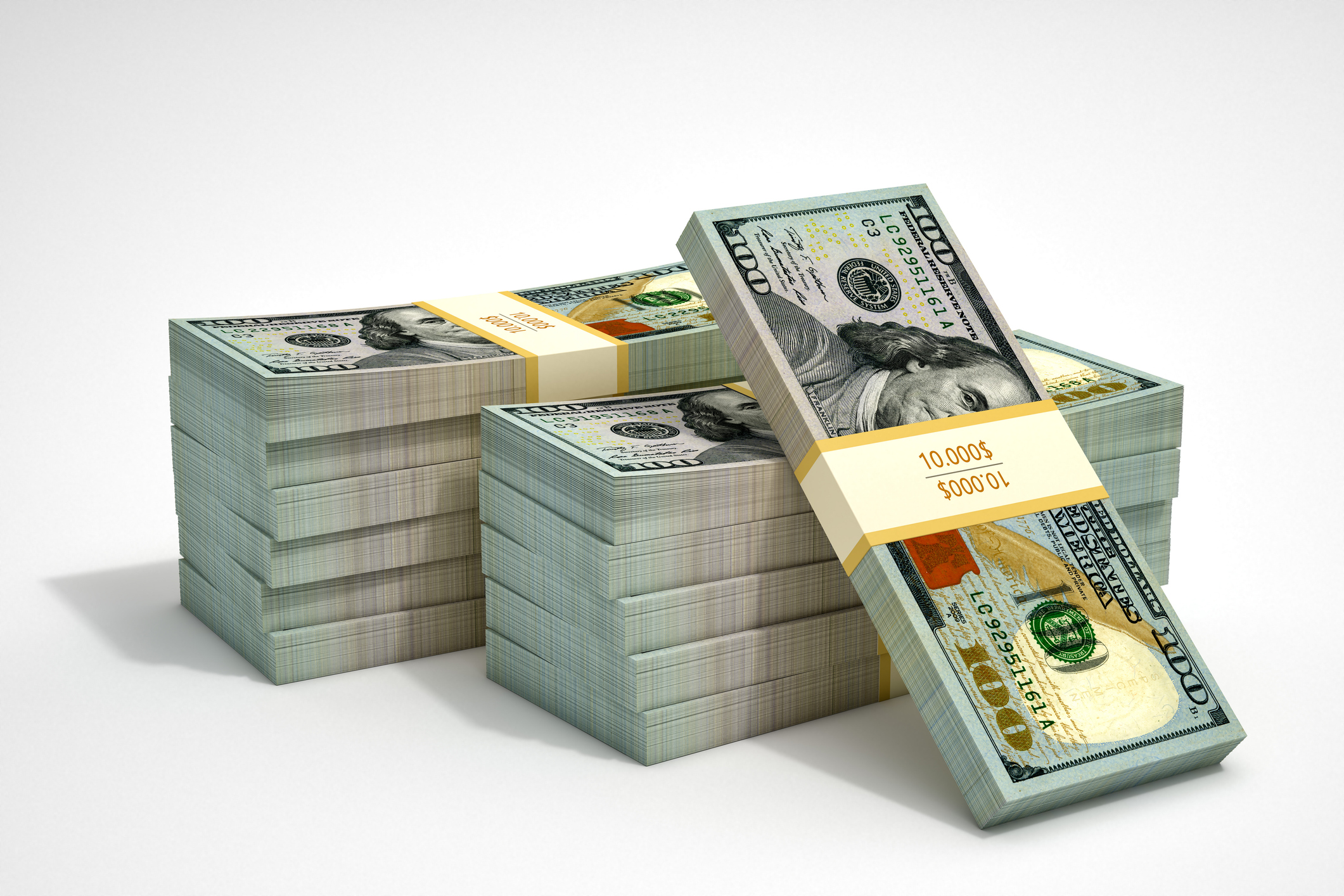 Stacks of 100 Dollar bills background - 3D Rendering