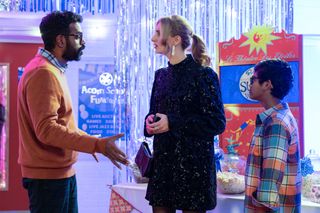 Jonathan (Romesh Ranganathan) and Claire (Jessica Knappett) at party in Avoidance