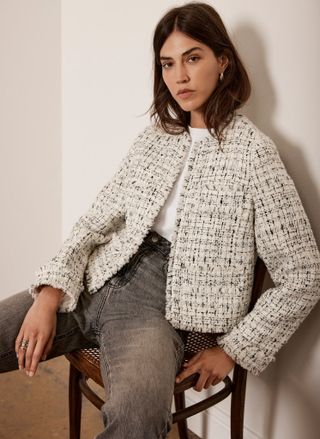 Cream Wool Blend Textured Boucle Jacket