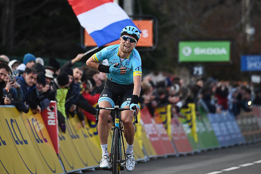 Magnus Cort celebrates winning stage 4 at Paris-Nice