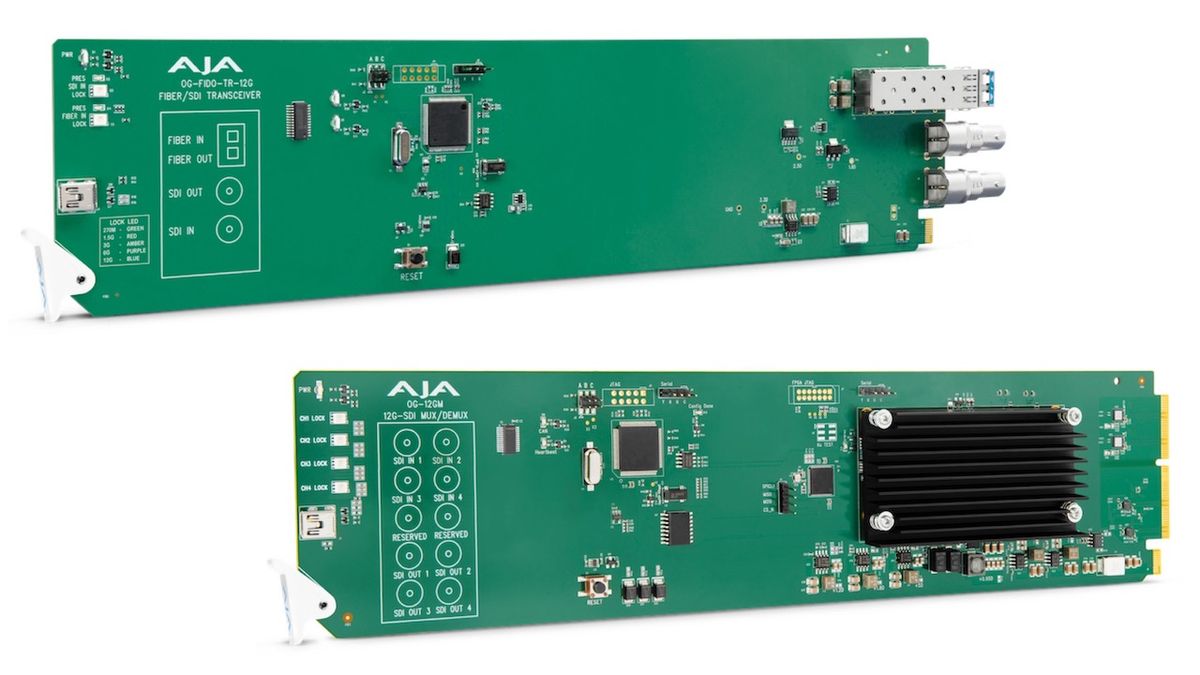 AJA OG-FiDO-TR-12G (top) and AJA OG-12GM