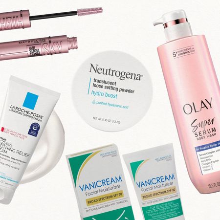 A collage of Caroline Robinson's drugstore beauty favorites