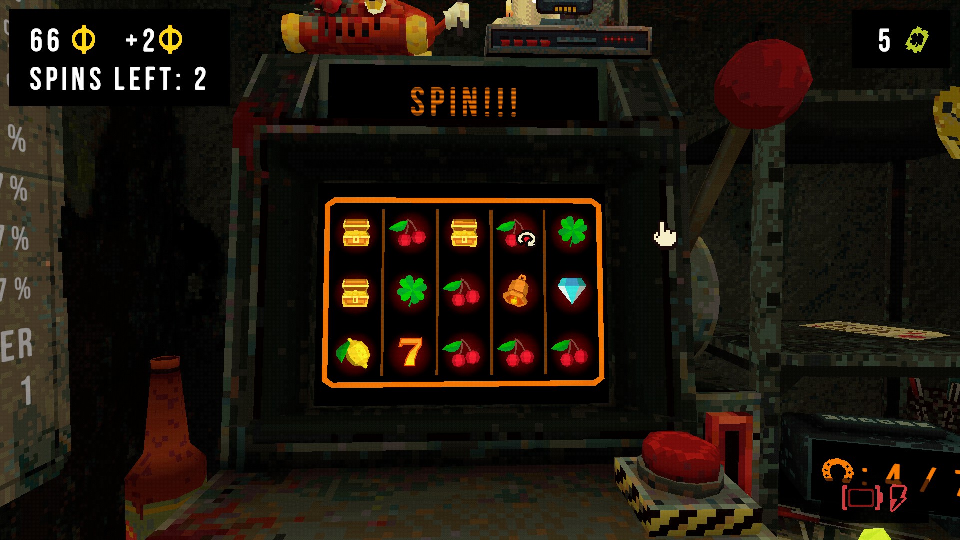 Playing the slot machine in CloverPit.