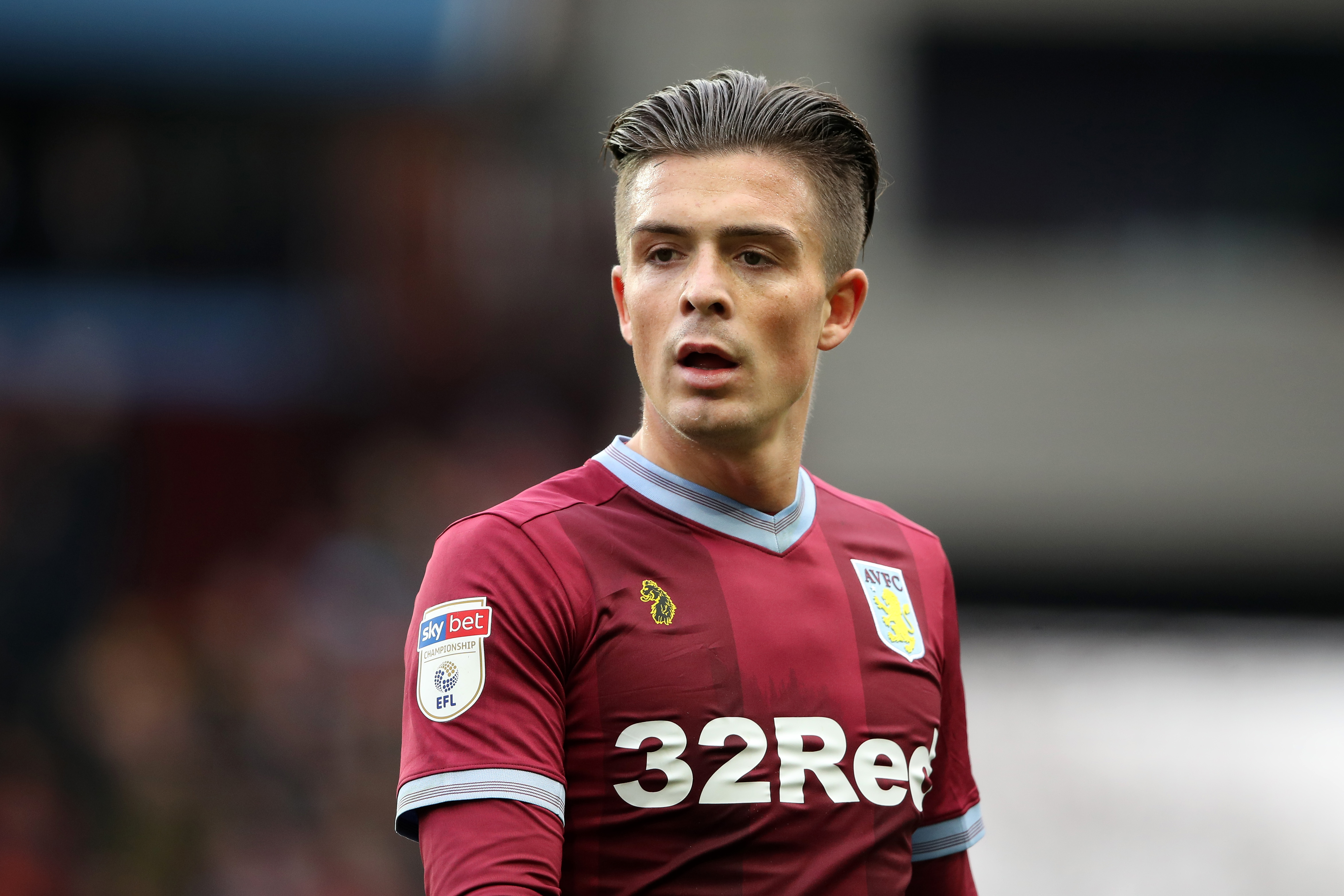 Jack Grealish in action for Aston Villa against Birmingham City in the Championship in November 2018.