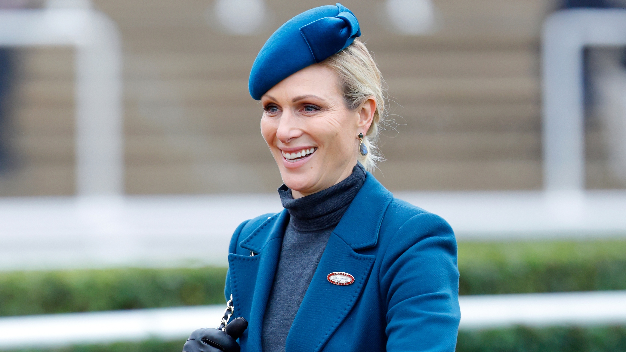 Zara Tindall smiles as she attends day 2 'Super Saturday' of The November Meeting at Cheltenham