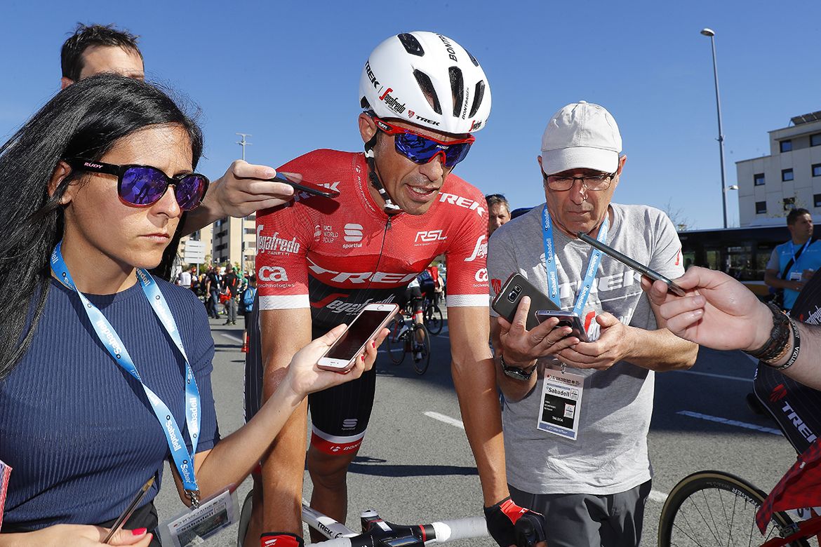 Alberto Contador after the opening stage of the Vuelta al Pa&iacute;s Vasco