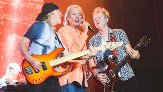 Roger Glover, Ian Gillan and Simon McBride of the English rock band Deep Purple perform in concert during Alma Festival on June 13, 2024 in Madrid, Spain