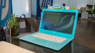 HP Chromebook 14 on a coffee table