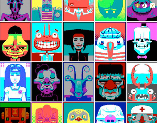Pixel art: Grid featuring a range of pixel art characters