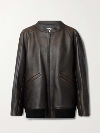 Kengia Distressed Leather Bomber Jacket