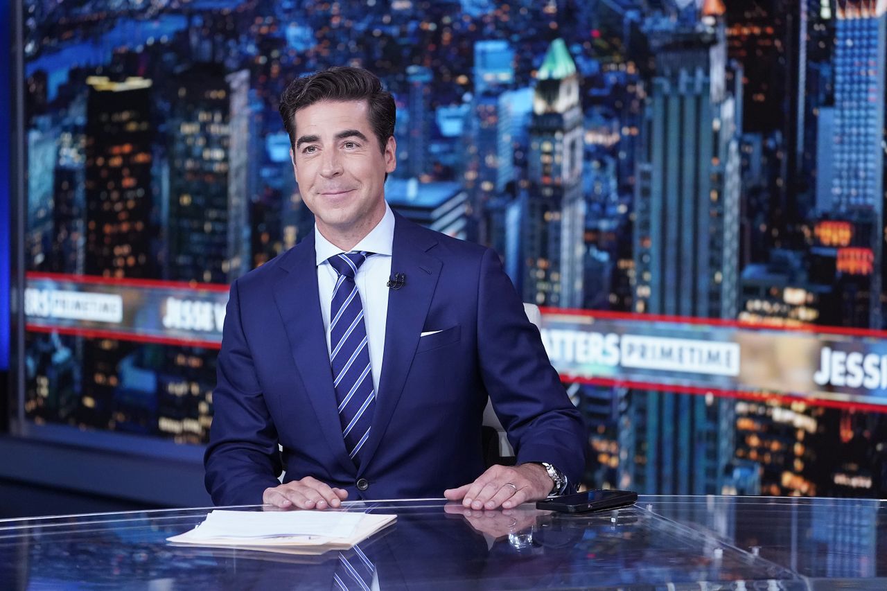 Jesse Watters on the set of his show in 2022