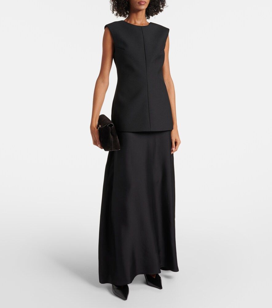Silk-Trimmed Wool-Blend Gown