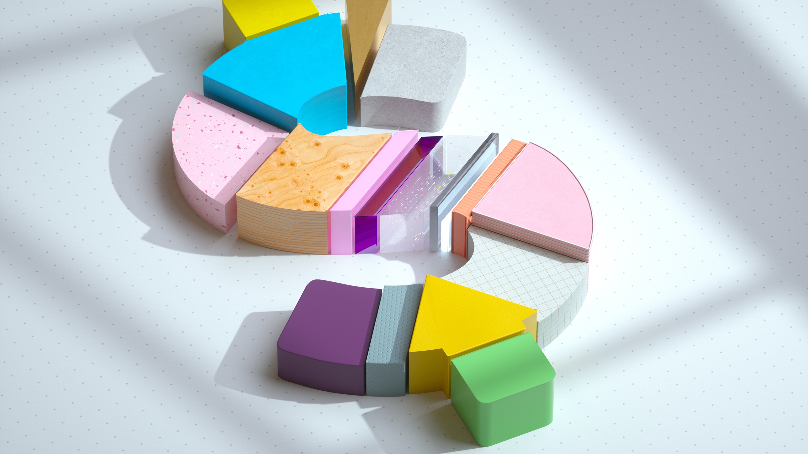 A dollar sign is made up of multiple kinds of materials in different colors.