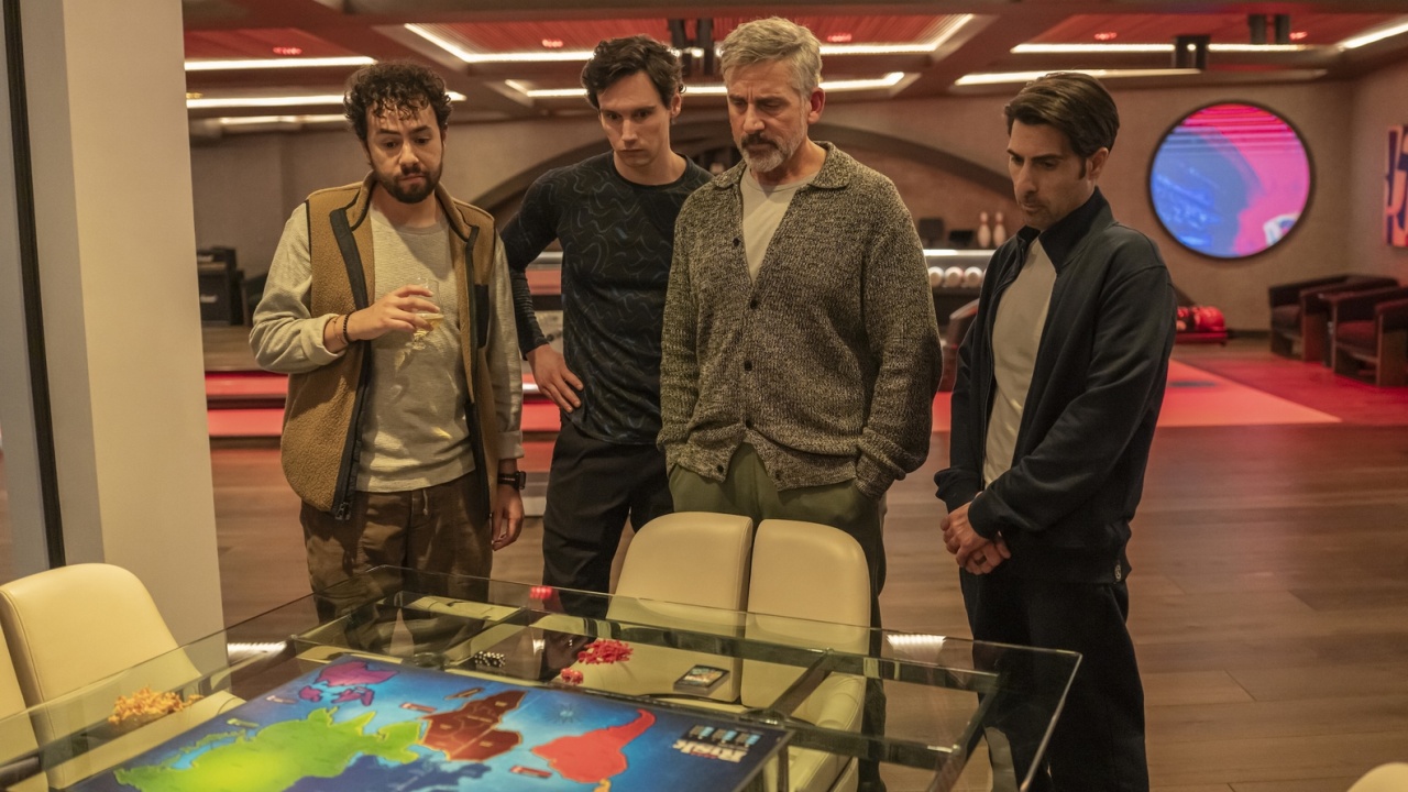 Ramy Youssef, Cory Michael Smith, Steve Carell and Jason Schwartzman in Mountainhead