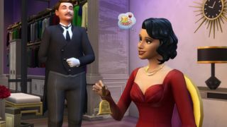 A Sim calling her butler during The Sims 4 stuff pack, Vintage Glamour.