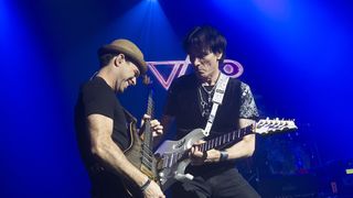 Dave Weiner onstage with Steve Vai in Barcelona, 2016