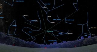 an illustration of the night sky showing meteors originating from the Bootes constellation