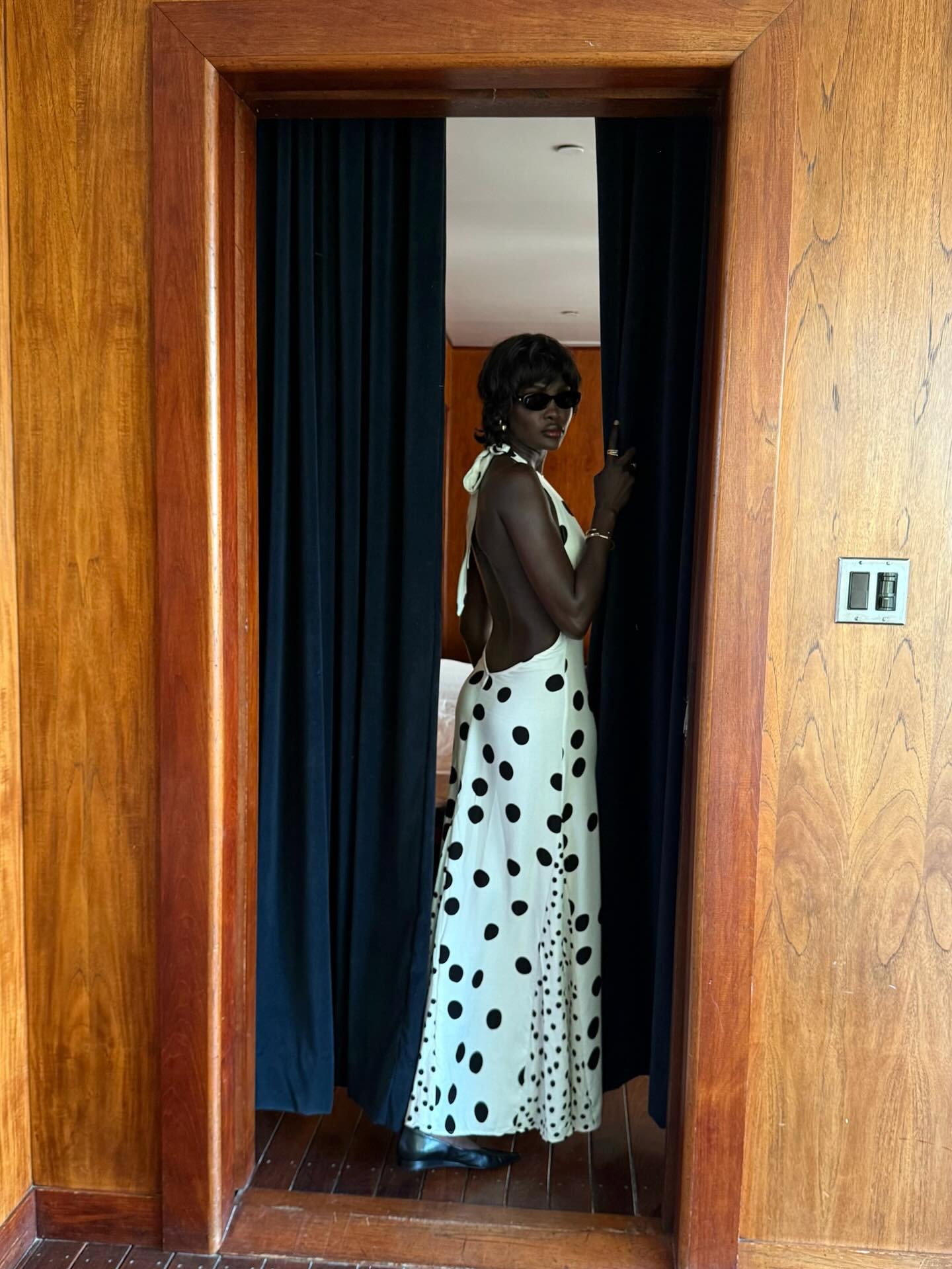 backless polka dot dress