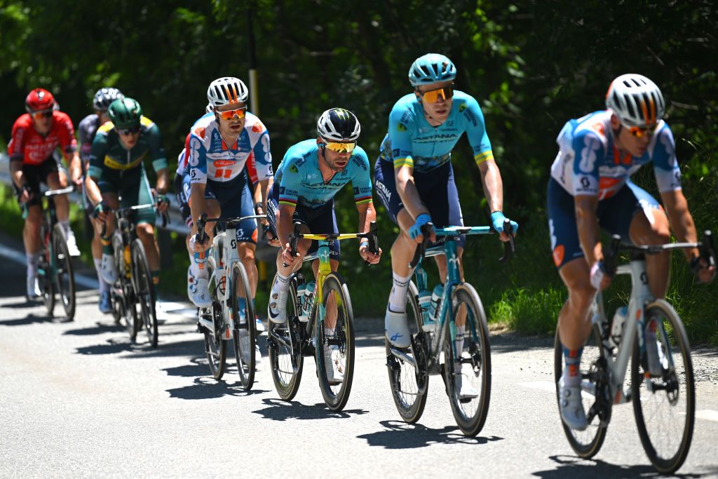 VALLOIRE FRANCE JULY 02 Mark Cavendish of The United Kingdom and Astana Qazaqstan Team C and a group of riders dropped from the peloton during the 111th Tour de France 2024 Stage 4 a 1394km stage from Pinerolo to Valloire UCIWT on July 02 2024 in Valloire France Photo by Dario BelingheriGetty Images