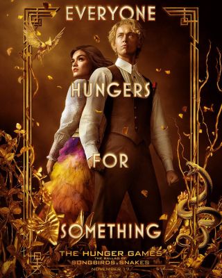 The Hunger Games: The Ballad of Songbirds and Snakes poster with Rachel Zegler and Tom Blyth