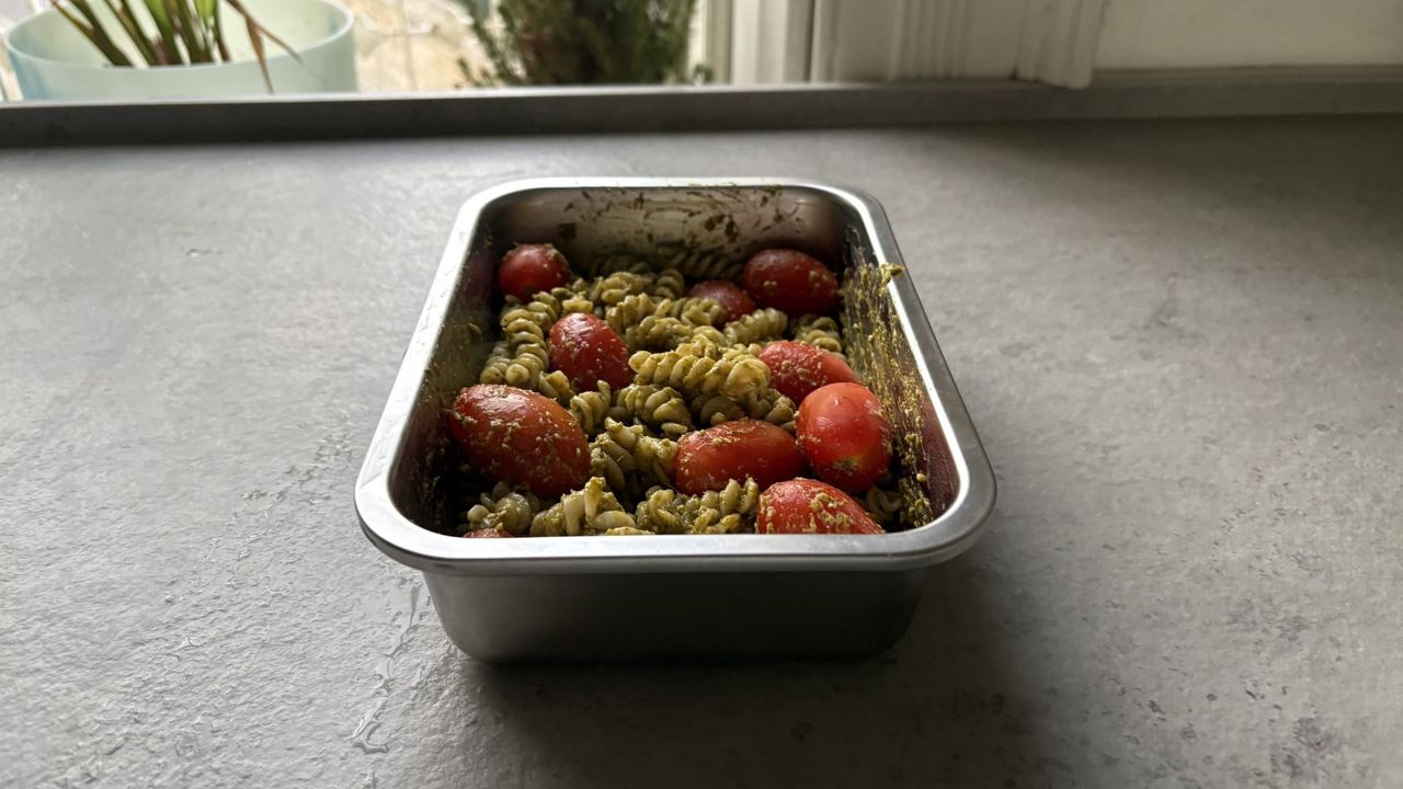 One of the IKEA Stainless Steel Food Containers with pest pasta