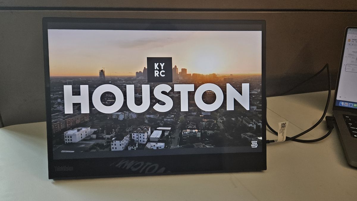 Lenovo ThinkVision M14t Gen 2 portable monitor connected to a laptop