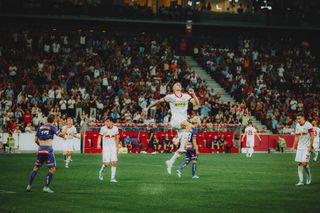 Benjamin Sesko of FC Red Bull Salzburg celebrates after his goal during the Admiral Bundesliga match between FC Red Bull Salzburg and FK Austria Wien at Red Bull Arena on July 22, 2022 in Salzburg, Austria.