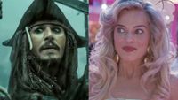 Johnny Depp as Captain Jack Sparrow, Margot Robbie as Barbie. 