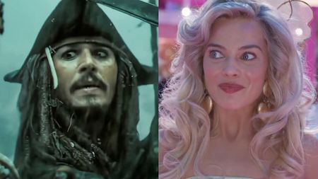 Johnny Depp as Captain Jack Sparrow, Margot Robbie as Barbie. 