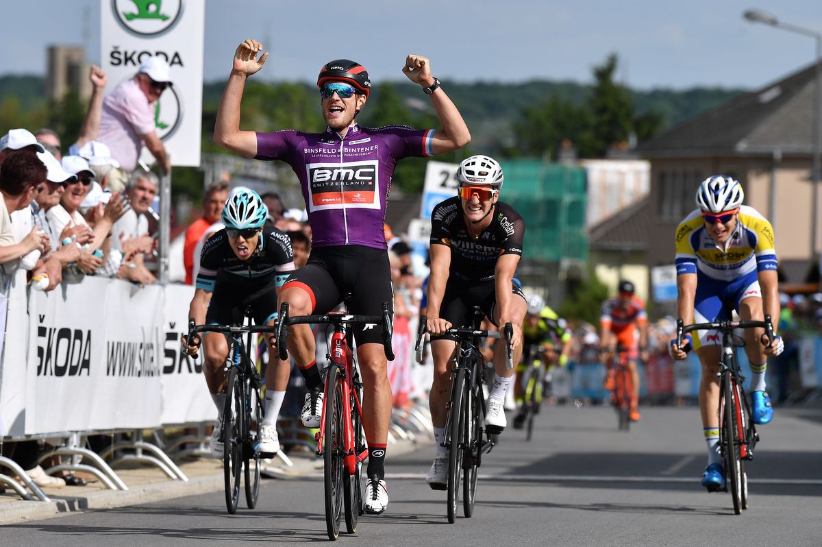 Jempy Drucker (BMC) beats home Timothy Dupont (Veranda's Willems Crelan) and Aksel Nommela (Leopard Pro Cycling)