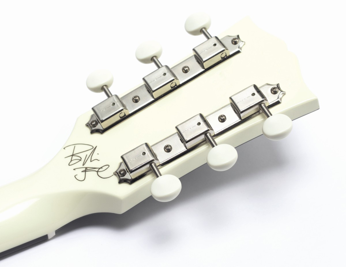 It may be a signature model, but Billie's mark is hidden on the back of the headstock