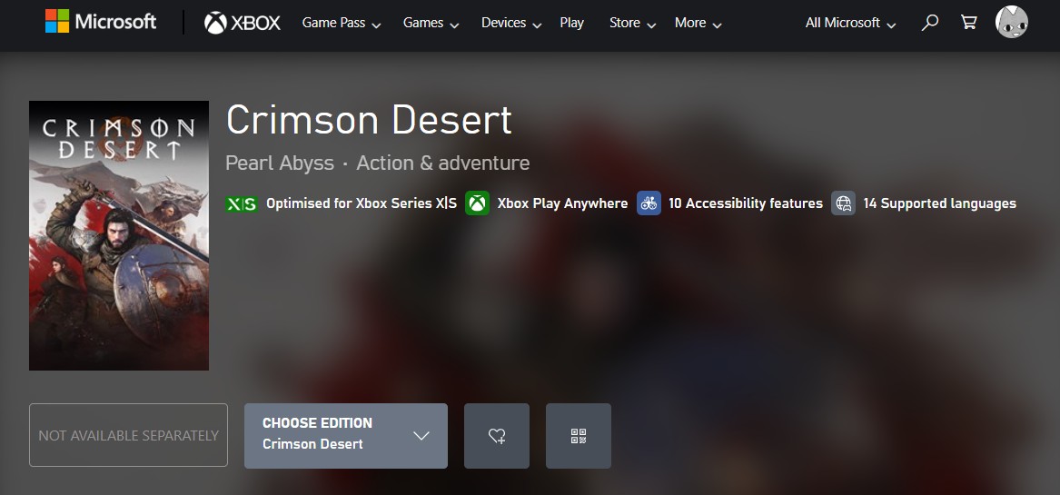 Crimson Desert Xbox Store Listing