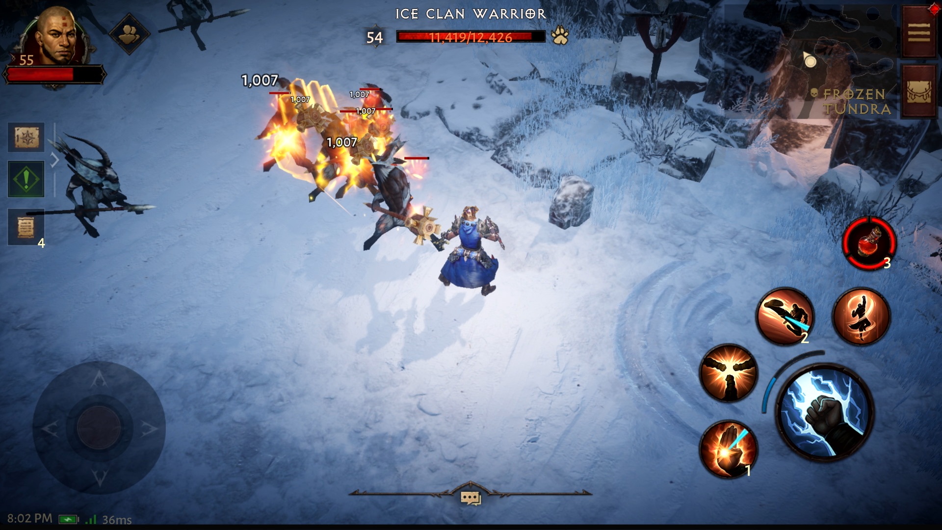 In Diablo Immortal, a battle plays out against an Ice Clan Warrior