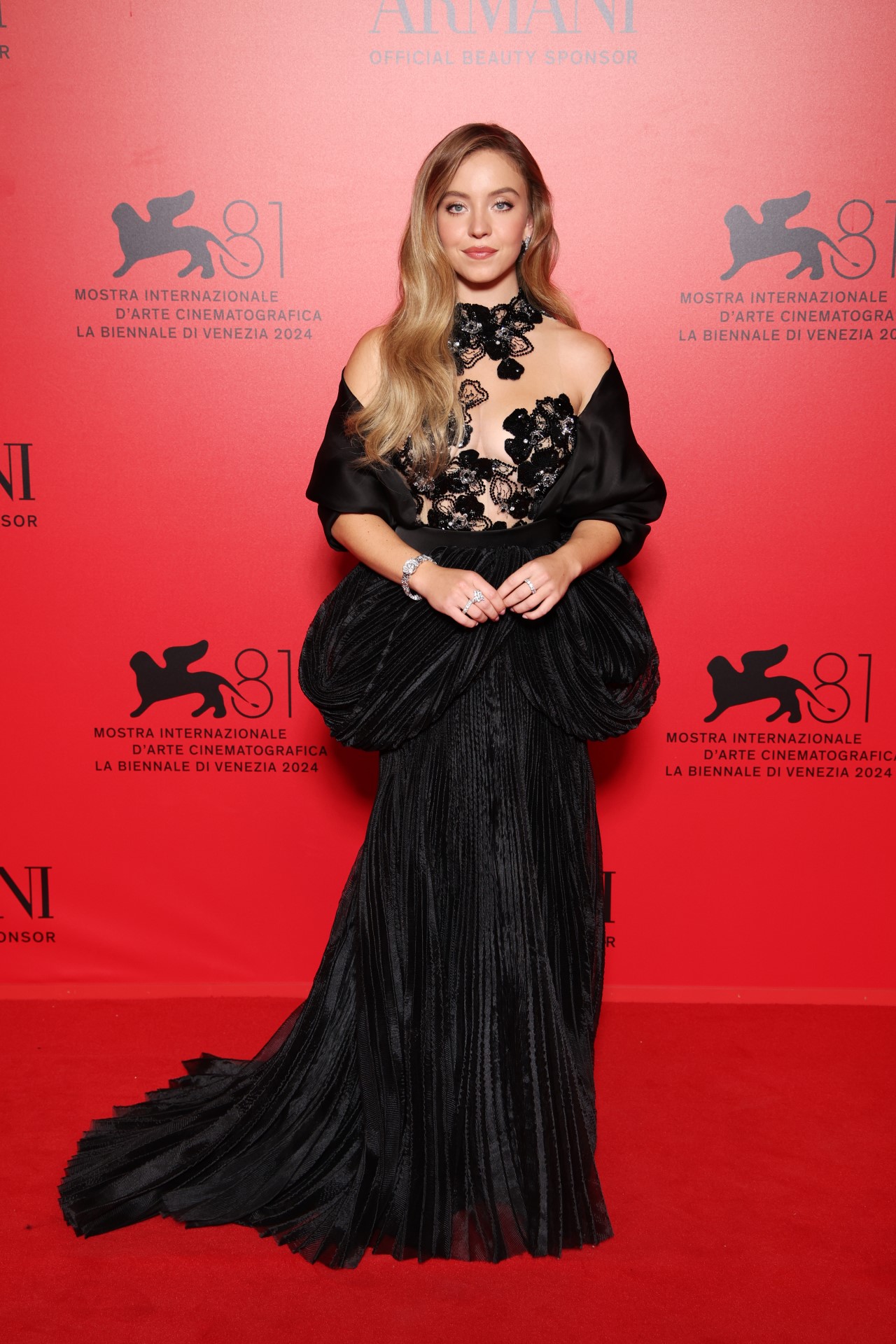 Sydney Sweeney attends the Armani Beauty Passione Party during the 81st Venice International Film Festival at Arsenale on August 31, 2024 in Venice, Italy.