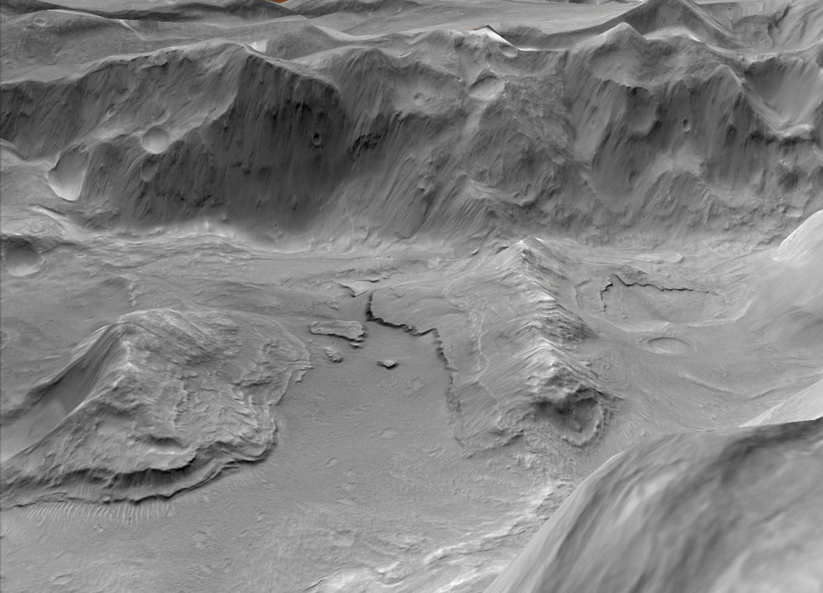 This image shows a high-resolution view of layered materials and collapse features on the floor of Eden Patera. The layers represent areas where lava in an ancient lava lake attached to ridges and hills in the floor of the crater, froze against the bedrock, and then detached as the lava lake drained from beneath. Image released Oct. 2, 2013.